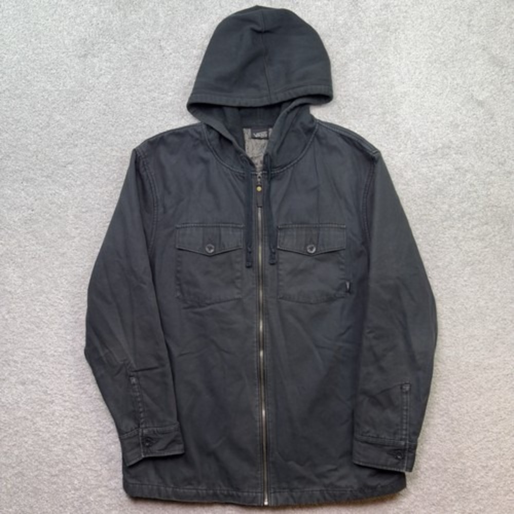 Vans Mens XXL Black Hooded Utility Jacket Quilted Lined Skate Workwear 2XL